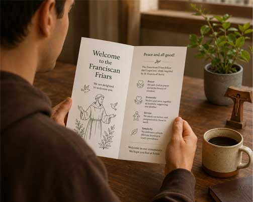 Someone reading a welcome leaflet